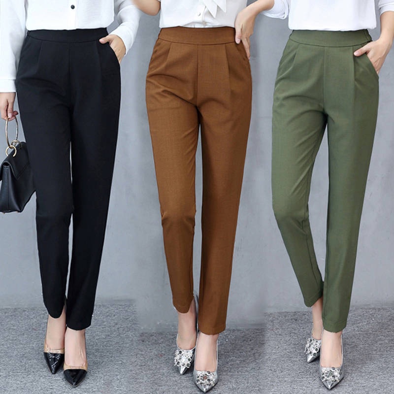 Quần Dài Lưng Cao Dáng Ôm Cỡ Lớn Thời Trang Xuân Thu Cho Nữ