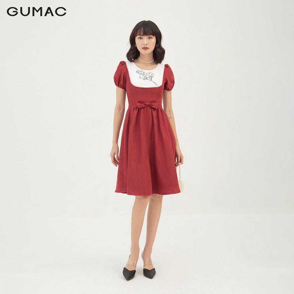 [Mã WABRG208 giảm 10% tối đa 50k đơn từ 250k] Đầm xòe nữ phối yếm thêu GUMAC phong cách thanh lịch, sang trọng DB395 | BigBuy360 - bigbuy360.vn