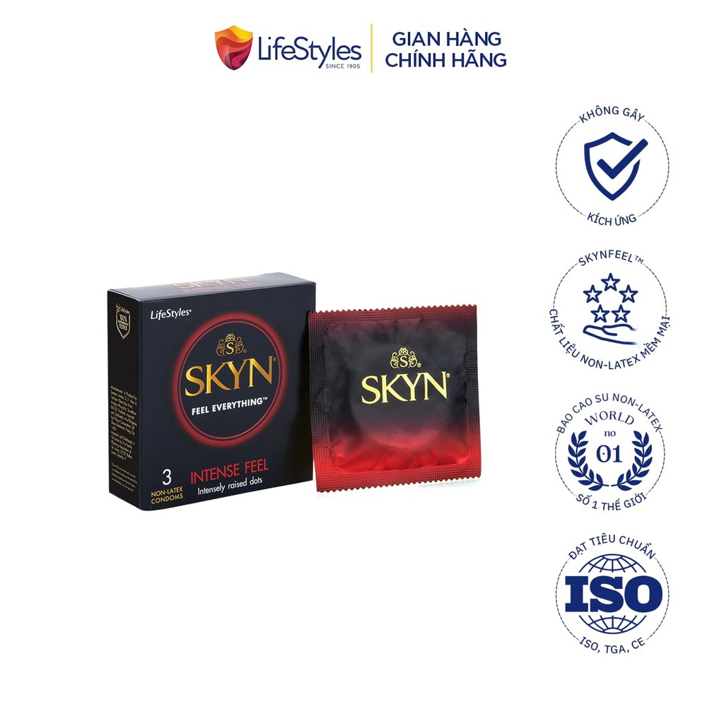 Bao cao su có gai LifeStyles SKYN Intense Feeling Non-latex bcs gai lượn sóng cao cấp 3 bao