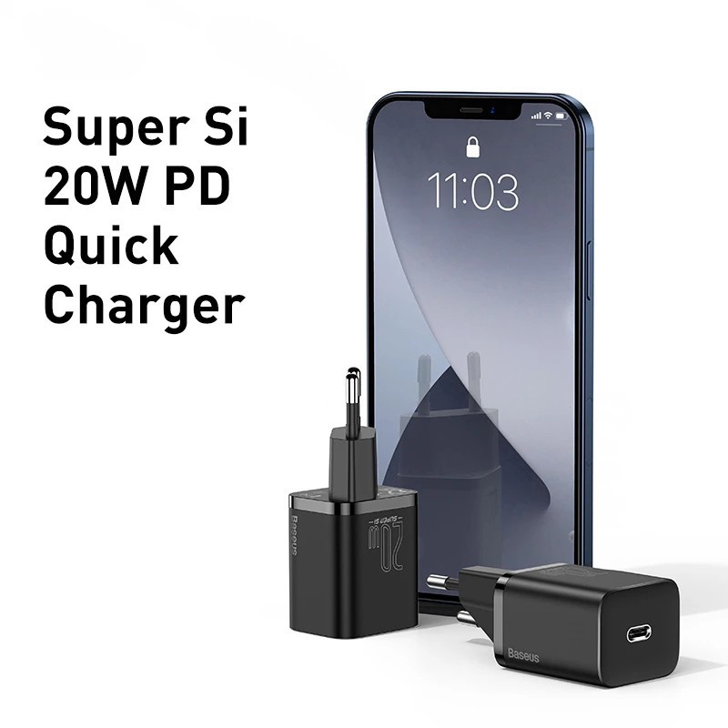 COMBO Cốc Sạc Nhanh Baseus 20W  Super Si / 18W Speed Mini USB C Hỗ Trợ QC3.0 PD Cho iPhone 12 / dây sạc 20W | WebRaoVat - webraovat.net.vn