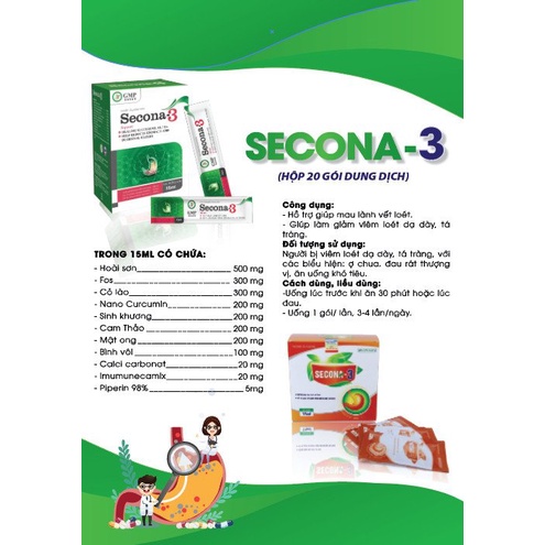 Dạ dày, tá tràng, nhuận tràng gói uống Secona-3, hộp 20 gói giúp giảm viêm loét dạ dày và tá tràng hiệu quả