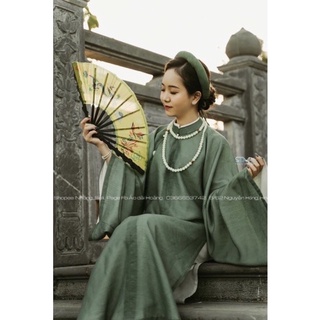 Áo tấc cổ phục Việt Nam, áo ngũ thân nữ, Việt phục xanh rêu có lót bên trong by AODAIHOANG #0