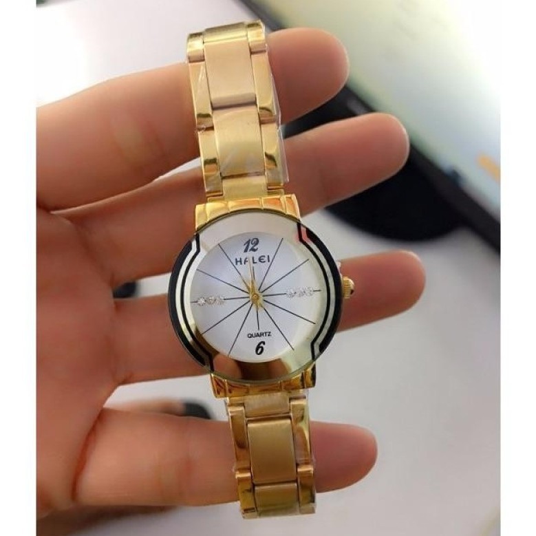 Đồng Hồ Đôi HALEI 457 Dây Vàng Mặt Kính Tráng Chống Xước Kiểu Dáng Thanh Lịch | BigBuy360 - bigbuy360.vn