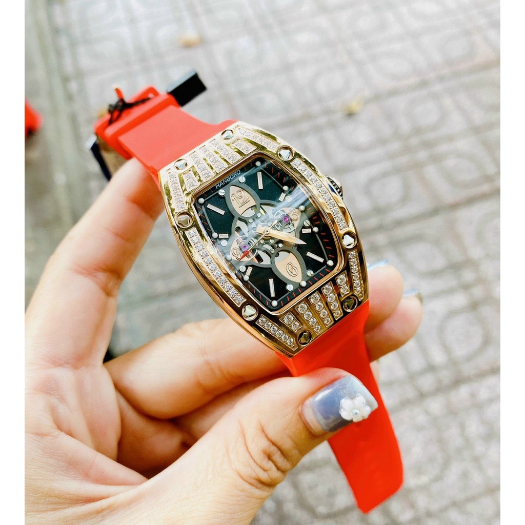 Cặp Đôi - Đồng Hồ Nam Nữ Hanboro Nam Máy Automatic, Nữ Máy Pin , Dây Cao Su , Size 36mm/48mm FULLBOX