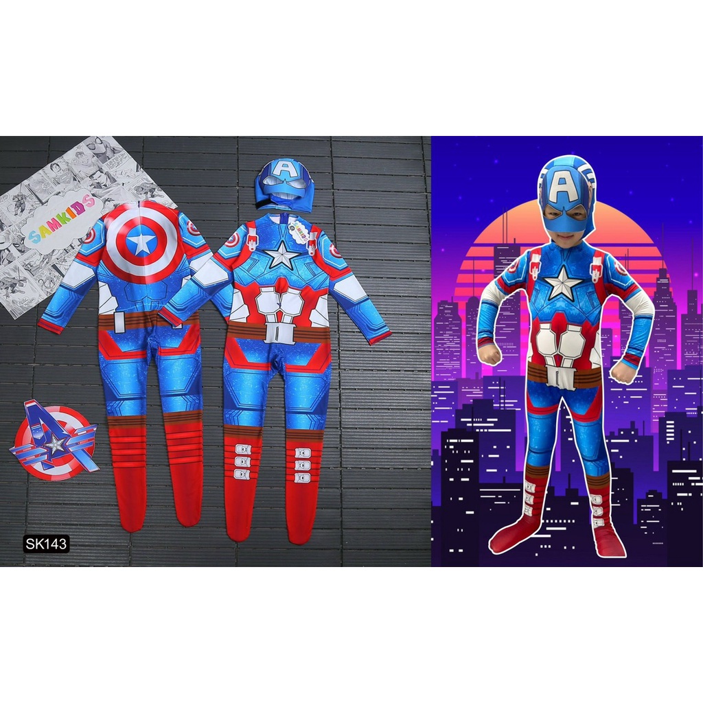 Bộ quần áo hóa trang đội trưởng mỹ dài tay liền thân - Bộ COSPLAY Đội trưởng Mỹ