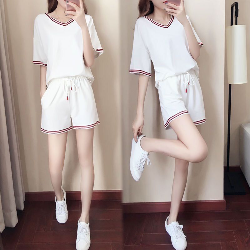 Bộ Đồ Thể Thao Ngắn Tay Cổ Chữ V Dáng Rộng Thời Trang Mùa Hè Hàn Quốc 2022 Dành Cho Nữ