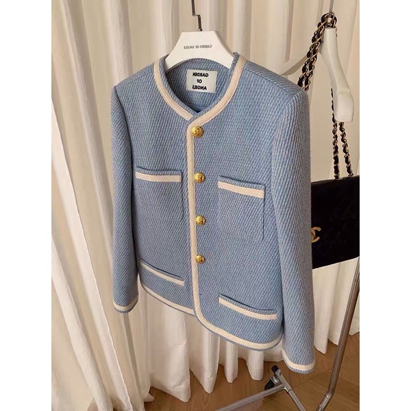 Áo dạ sweet xanh nơ dáng basic