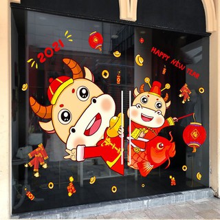 Decal dán tường hình trâu vàng, trang trí tết chào xuân tân sửu 2021, decal dán kính tết