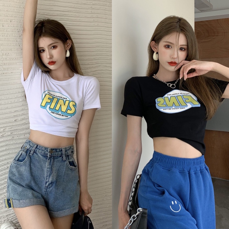 Áo Thun Croptop Ngắn Tay Dáng Ôm Phong Cách Mùa Hè Kiểu Hàn Xinh Xắn Cho Nữ