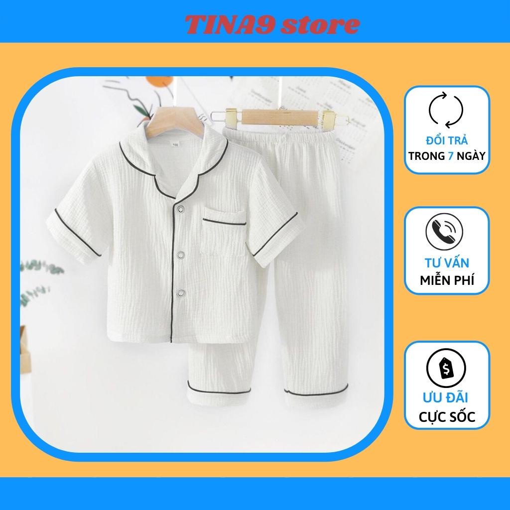 Bộ pijama cho bé chất đũi trơn, bộ đồ ngủ tay ngắn trẻ em