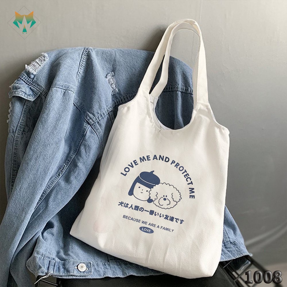 TÚI TOTE TRẮNG CHẤT VẢI CANVAS 1008 462 LOVE ME AND PROTECT ME HÀNG CHUẨN ĐẸP