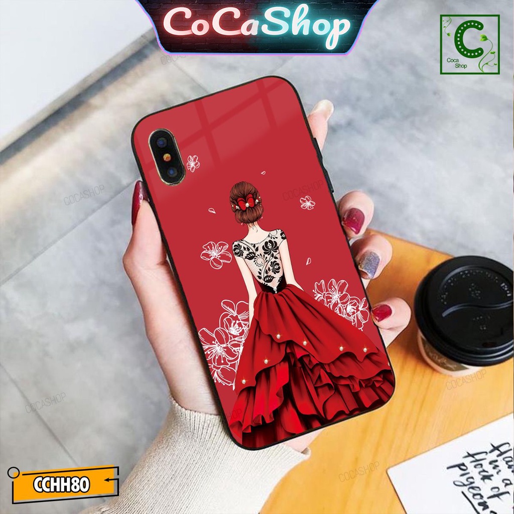 Ốp lưng iphone mặt kính in hình cực đẹp, chống chày xước - Cô dâu diện váy màu đỏ cuốn hút mê hồn