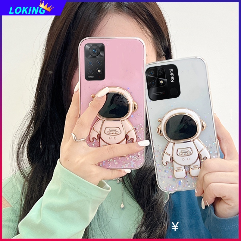 Ốp Điện Thoại Kim Tuyến Nước Kèm Giá Đỡ Hình Phi Hành Gia 3D Cho Xiaomi Redmi Note 12 Pro 11 11S 11Pro 10 10S 10Pro 9 9S 9Pro
