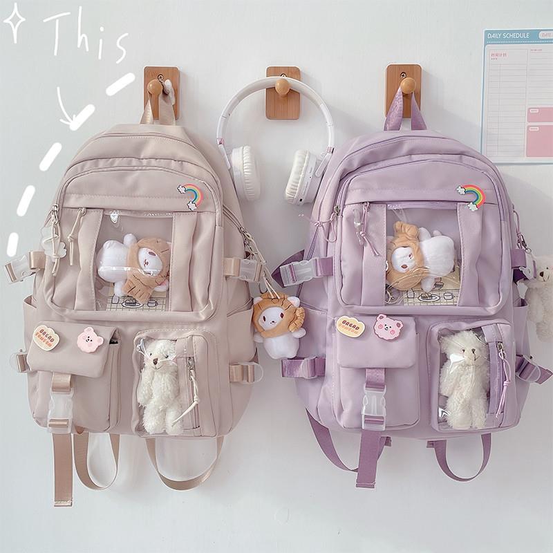 InsThe Wind Capacity High School Student Bag Korean Women Harajukuulzzang Style Cartoon Backpack Middle School Backpack Backpack Fabric