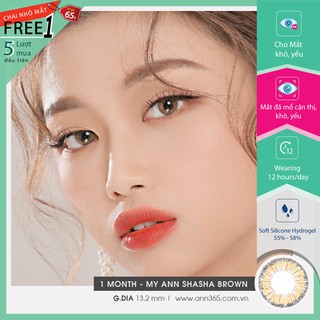 Kính áp tròng 1 tháng màu nâu mắt mèo cho mắt khô, yếu, nhạy cảm - My Ann Shasha Brown