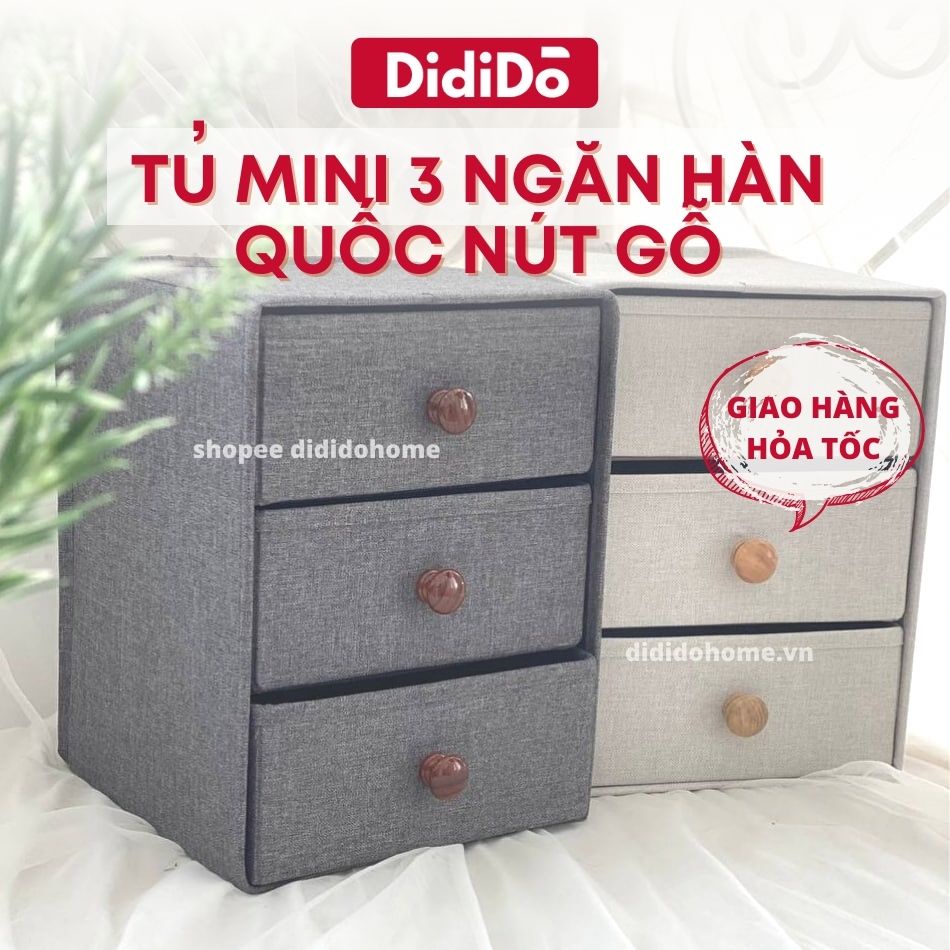 Tủ mini 3 ngăn Hàn Quốc nút gỗ màu xanh