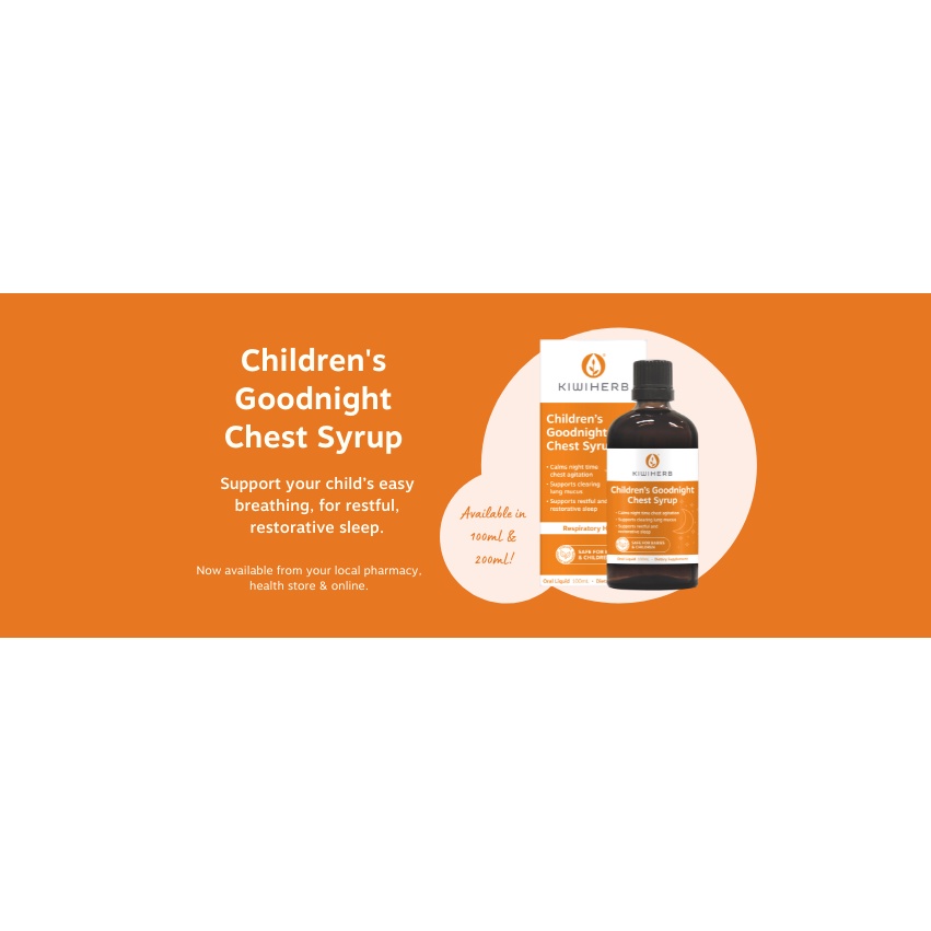 Siro ho long đờm, viêm phế quản cho bé Kiwiherb Children's Goodnight Chest Syrup ban đêm 100ml date 02/2025