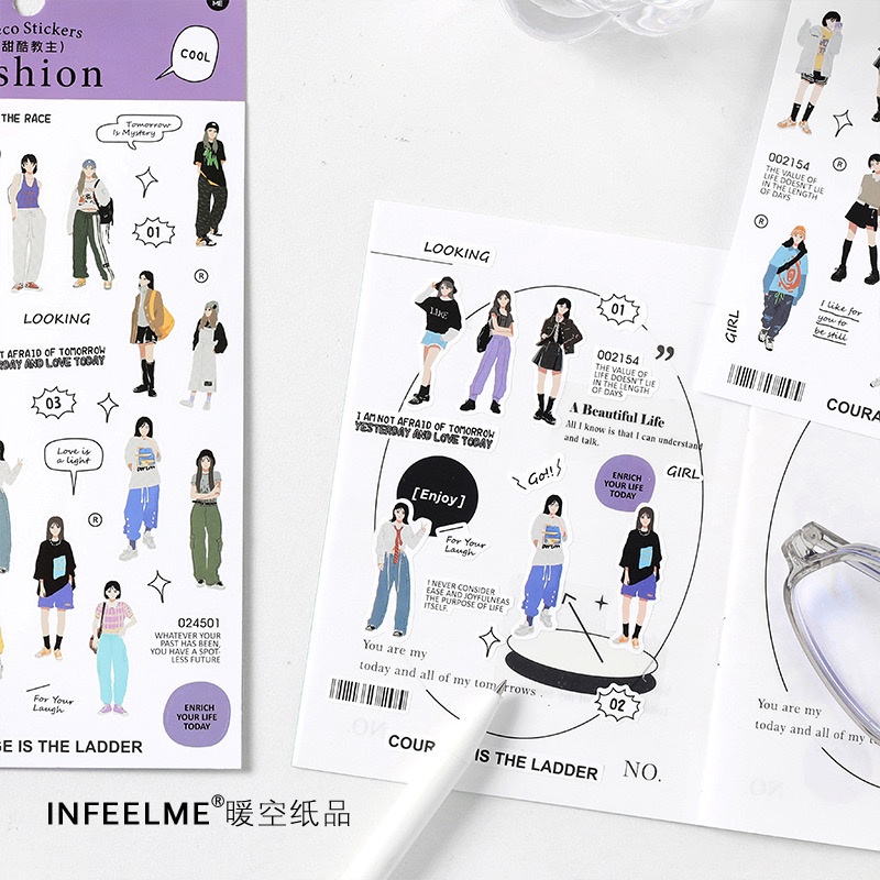 Miếng sticker cô gái phong cách INS dùng để trang trí sổ tay nhật kí dễ thương cổ điển