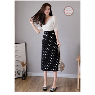 chân váy len lưng cao họa tiết chấm bi hàng quảng châu chất đẹp