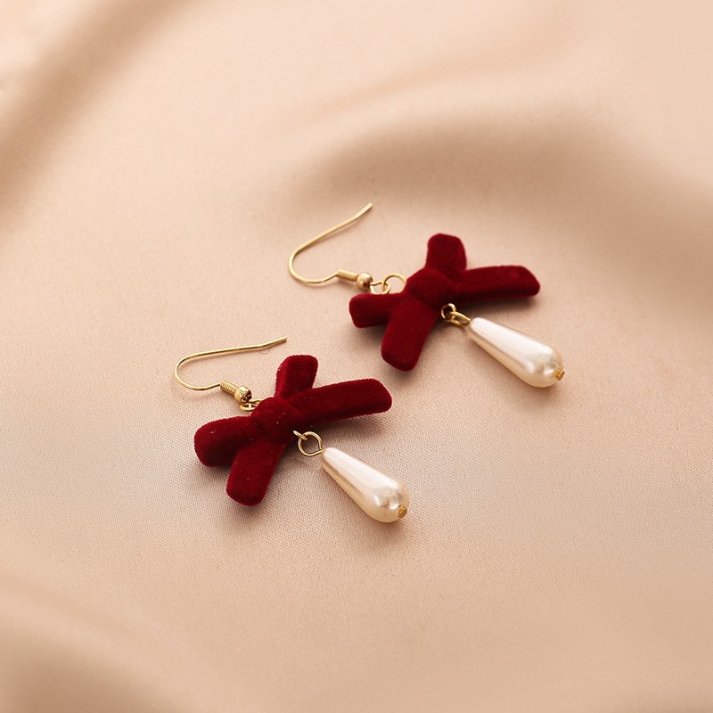 Bông Tai Hình Nơ Đính Ngọc Trai Xinh Xắn A0027