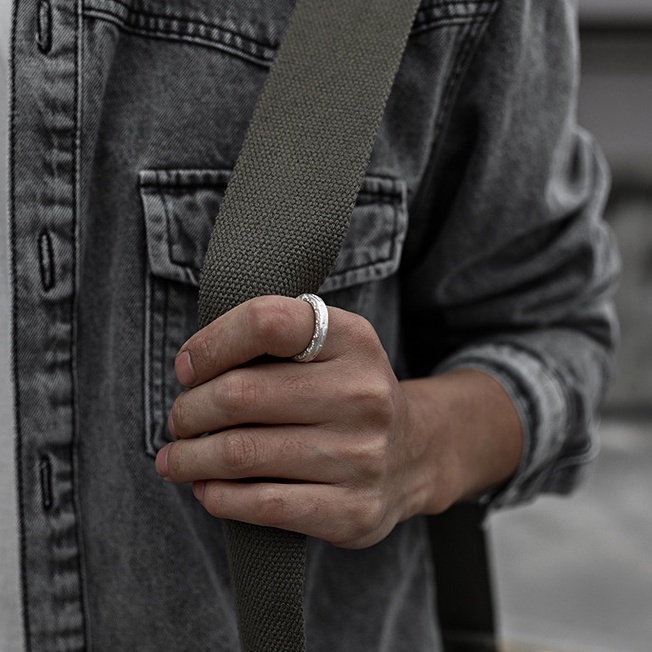 Nhẫn Nam Thiết kế ban đầu Mạ bạc Làm bằng tay Cổ điển Màu bạc Quà tặng Tia chớp Làm như cũ NH-227