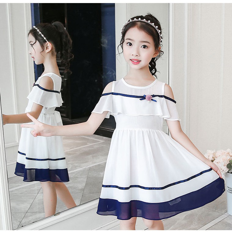 Đầm chiffon Mùa Hè Màu Trắng/Hồng Thời Trang Mới Cho Bé Gái