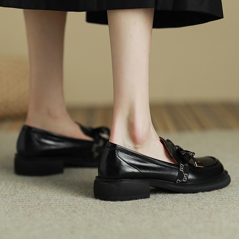 Giày lười da IELGY đính nơ thời trang cho nữ