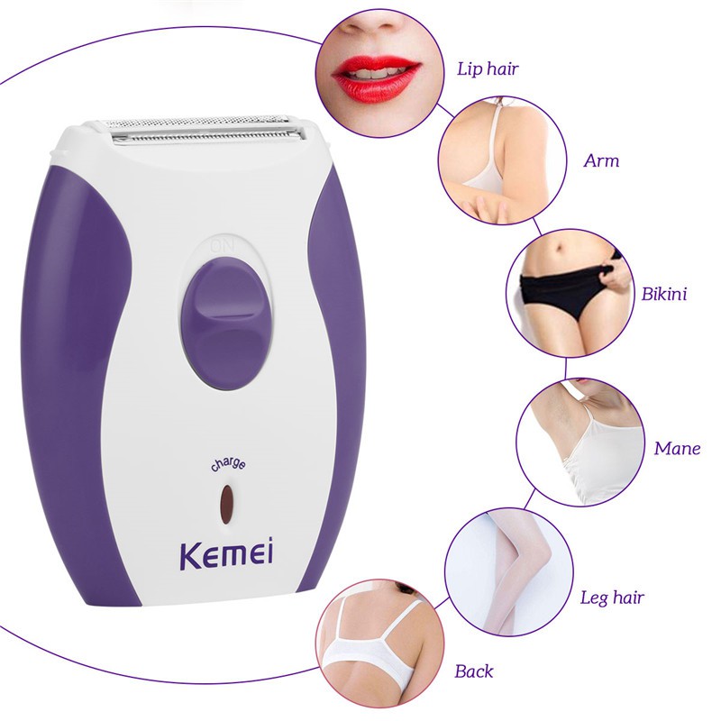 Tông đơ cạo lông điện nữ Kemei có thể sạc lại cho khuôn mặt/cơ thể/chân/cánh tay/vùng bikini/lưng/cổ không đau