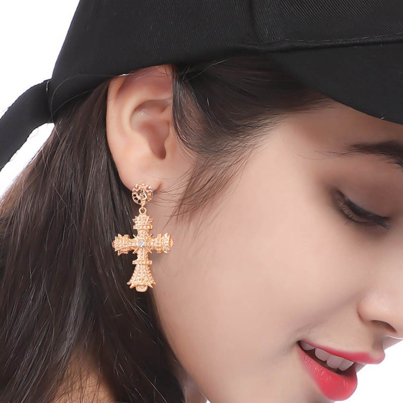 Bông Tai Hình Chữ Thập Đính Đá Sang Trọng