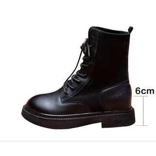 Giày boot nữ cổ cao cột dây đế bằng hàn quốc