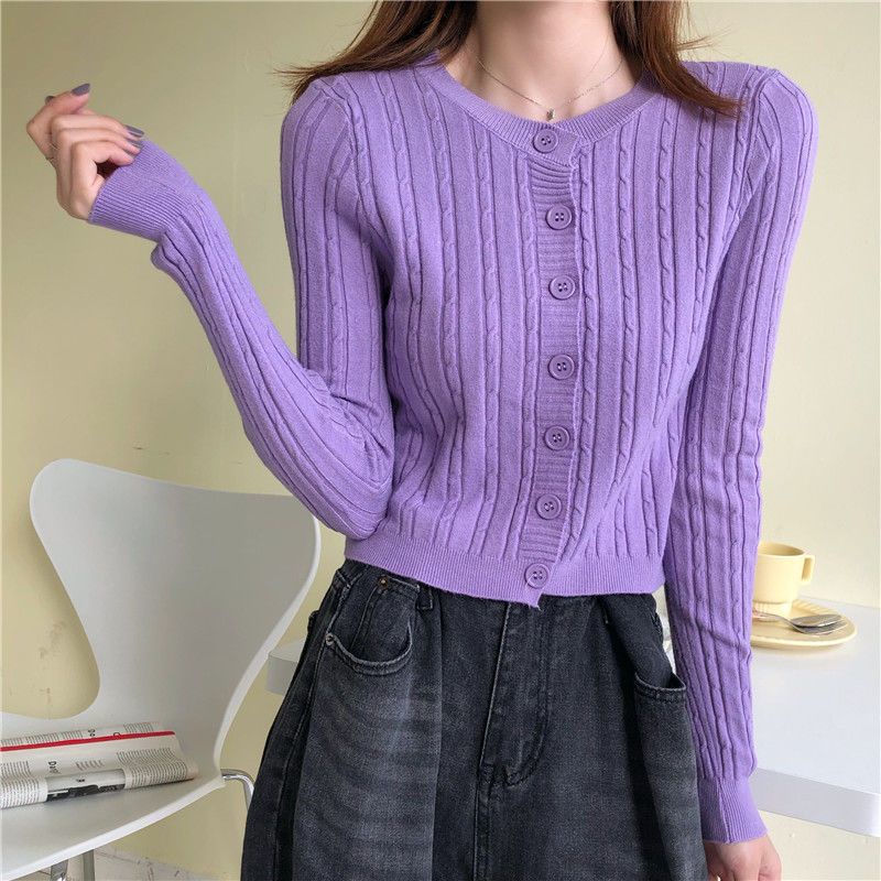 Áo Khoác Cardigan Thun Len Nữ Cổ Tròn 7 Cúc