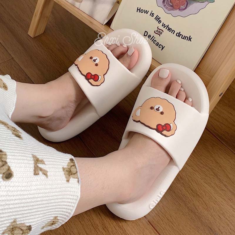 Dép Đi Trong Nhà Đế Dày Họa Tiết Gấu Hoạt Hình Dễ Thương Cho Nam Và Nữ