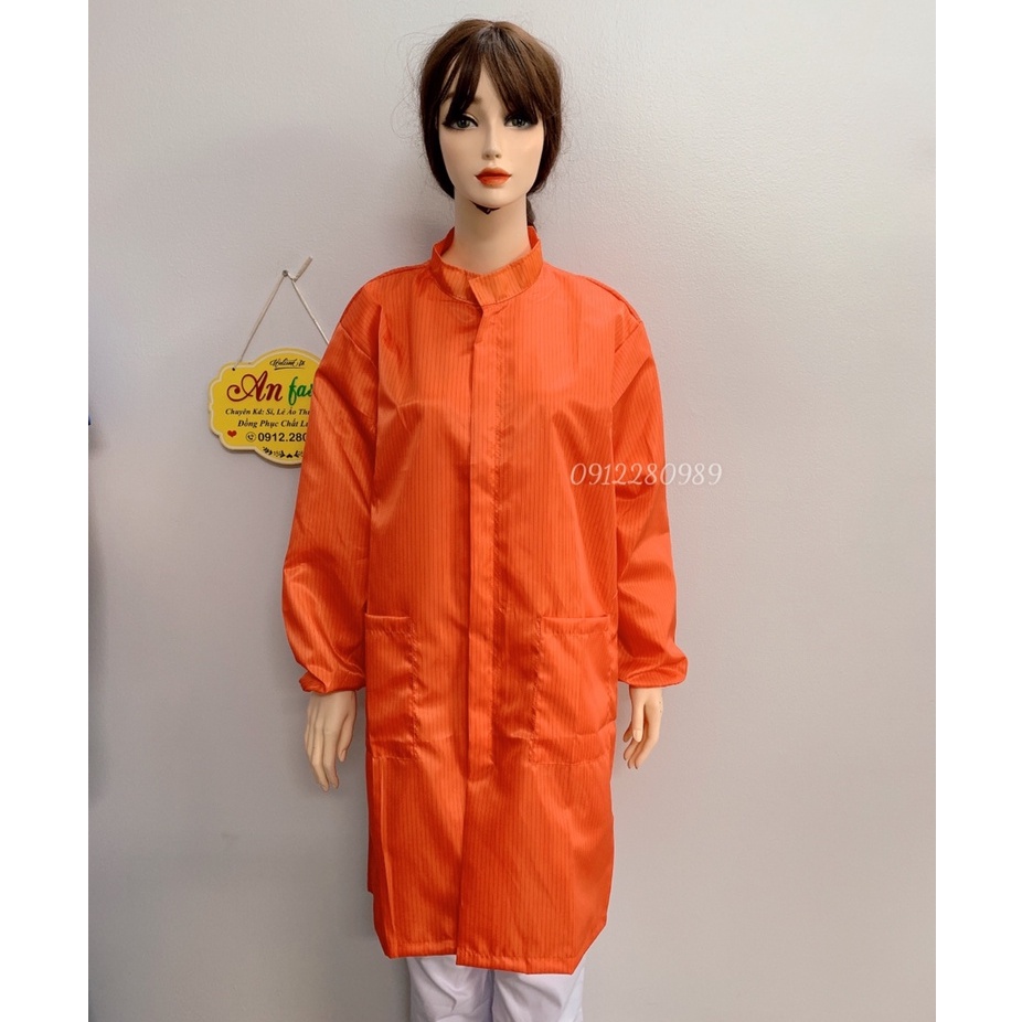 Áo phòng sạch dáng dài vải chống tĩnh điện màu cam - Áo blouse phòng sạch _ Hình chụp thật