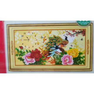 (TRANH CHƯA ĐÍNH ĐÁ)Tranh đính đá đồng hồ công mẫu đơn 77465