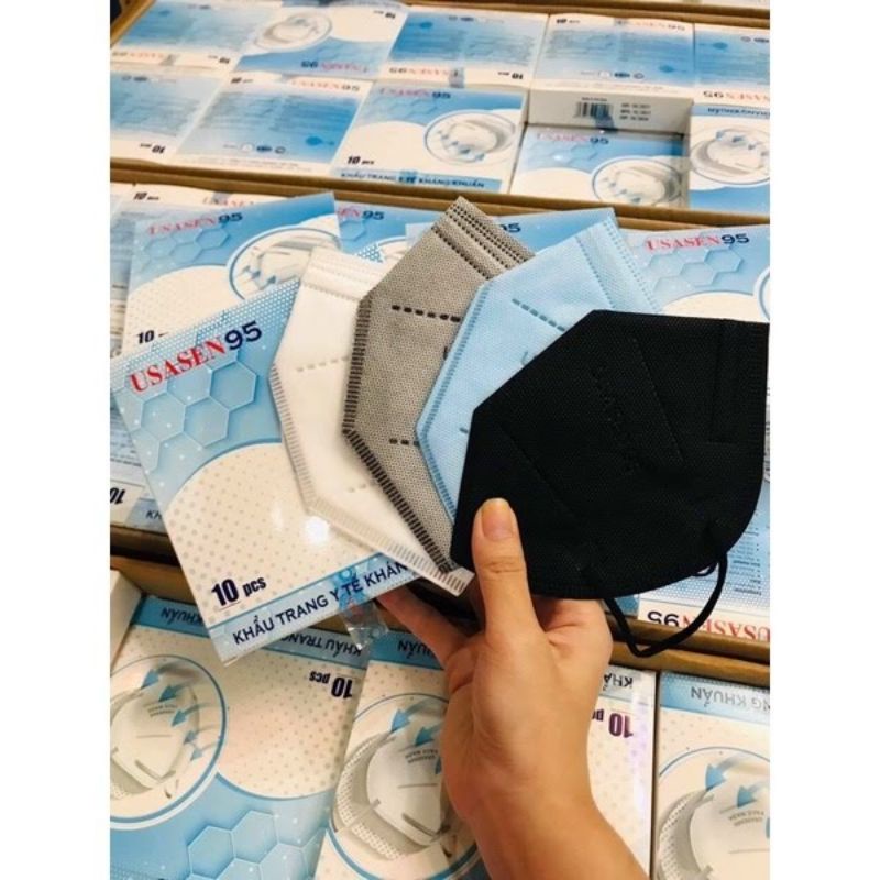 Khẩu trang USASEN 95 Màu Trắng Hộp 10 CÁI 4 lớp kháng khuẩn cao cấp