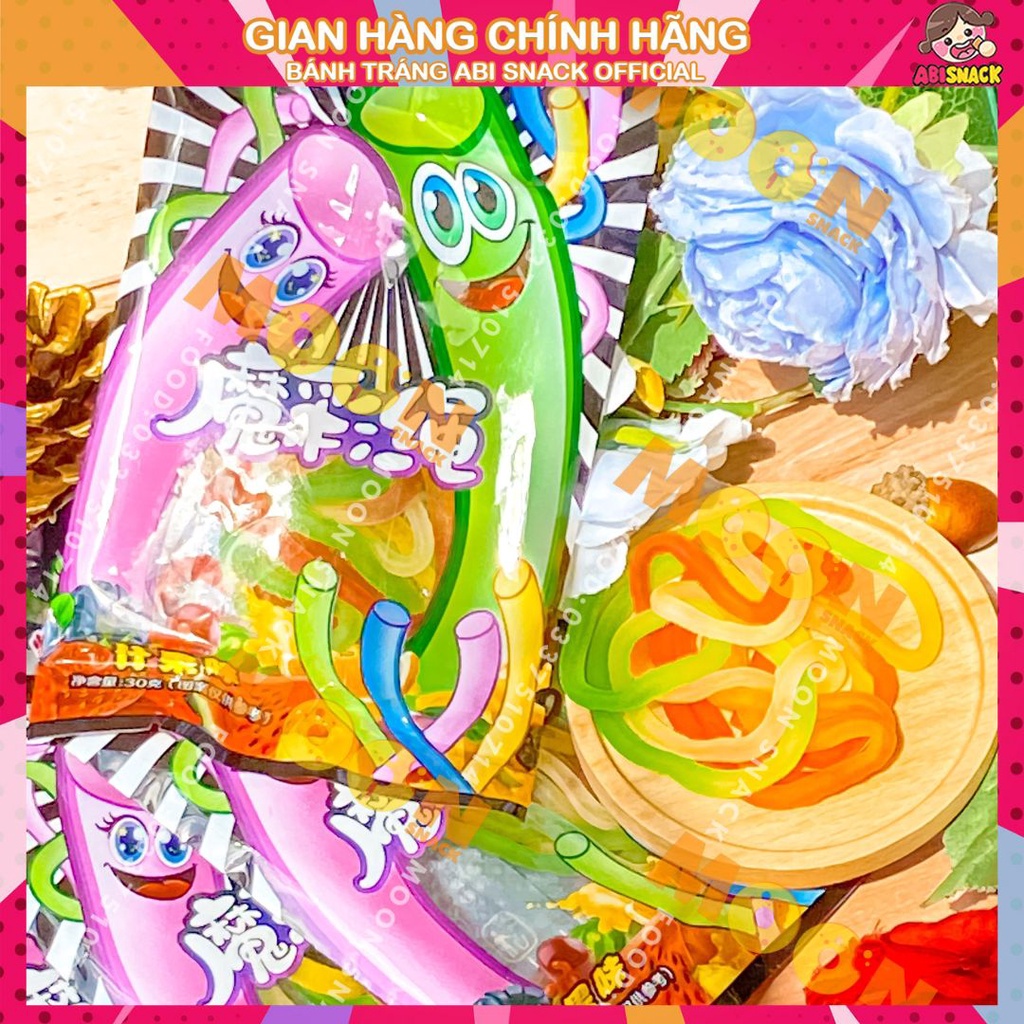 Kẹo dẻo vị trái cây hình sợi mì dây thun siêu ngộ nghĩnh gói 30g Moon Snack Food