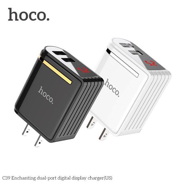 CỐC SẠC CỦ SẠC NHANH 2 CỔNG Hoco C39 USB màn hình LCD hiển thị điện áp 5V-2.4A  12W cho iphone ipad samsung xiaomi oppo