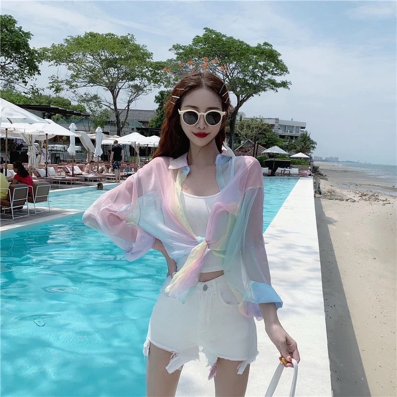 Áo Sơ Mi Voan Mỏng Tay Dài Nhiều Màu Sắc Phong Cách Hàn Quốc Thời Trang Cho Nữ