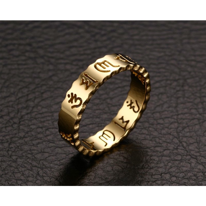Sỉ nhẫn titan khắc LỤC TỰ ĐẠI MINH OM MANI PADME HUM bản 6mm siêu đẹp, bền màu - Đeo tay vạn sự may