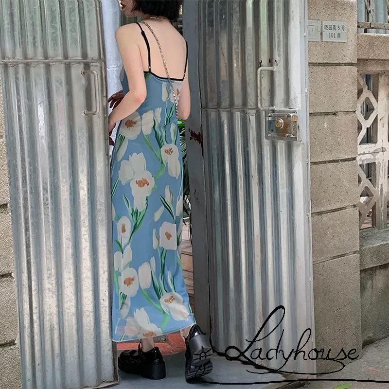 Đầm Dài Hai Dây Ôm Dáng In Hoa Thời Trang Gợi Cảm Cho Nữ