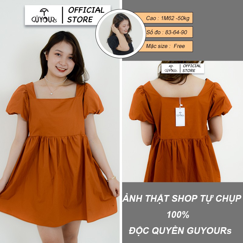 [TẶNG QUÀ KẸP TÓC ] Đầm tay phồng Babydoll GUYOURs thiết kế cổ vuông dáng xòe cute freesize GUV111 | BigBuy360 - bigbuy360.vn