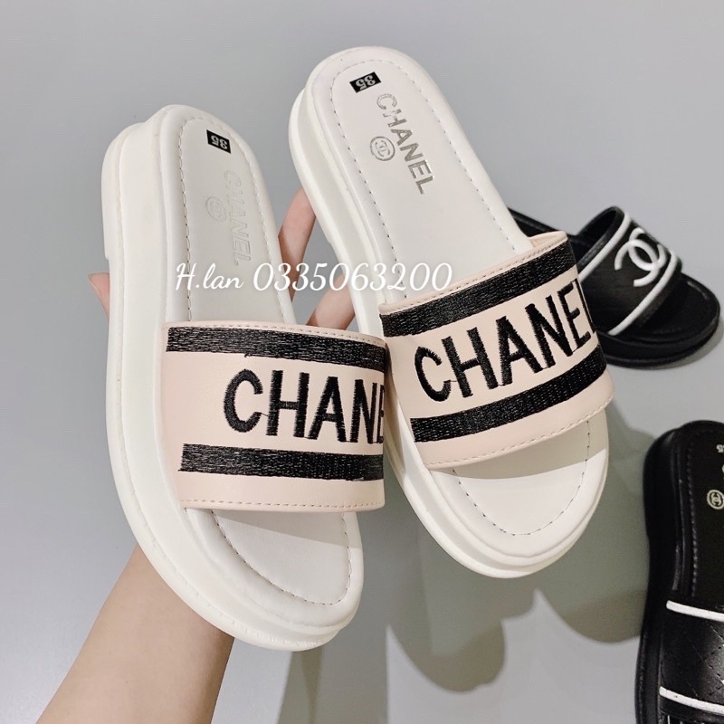 DÉP BÁNH MỲ CHAn leo NÂNG ĐẾ 3CM , dép thêu chữ chanel và chữ X