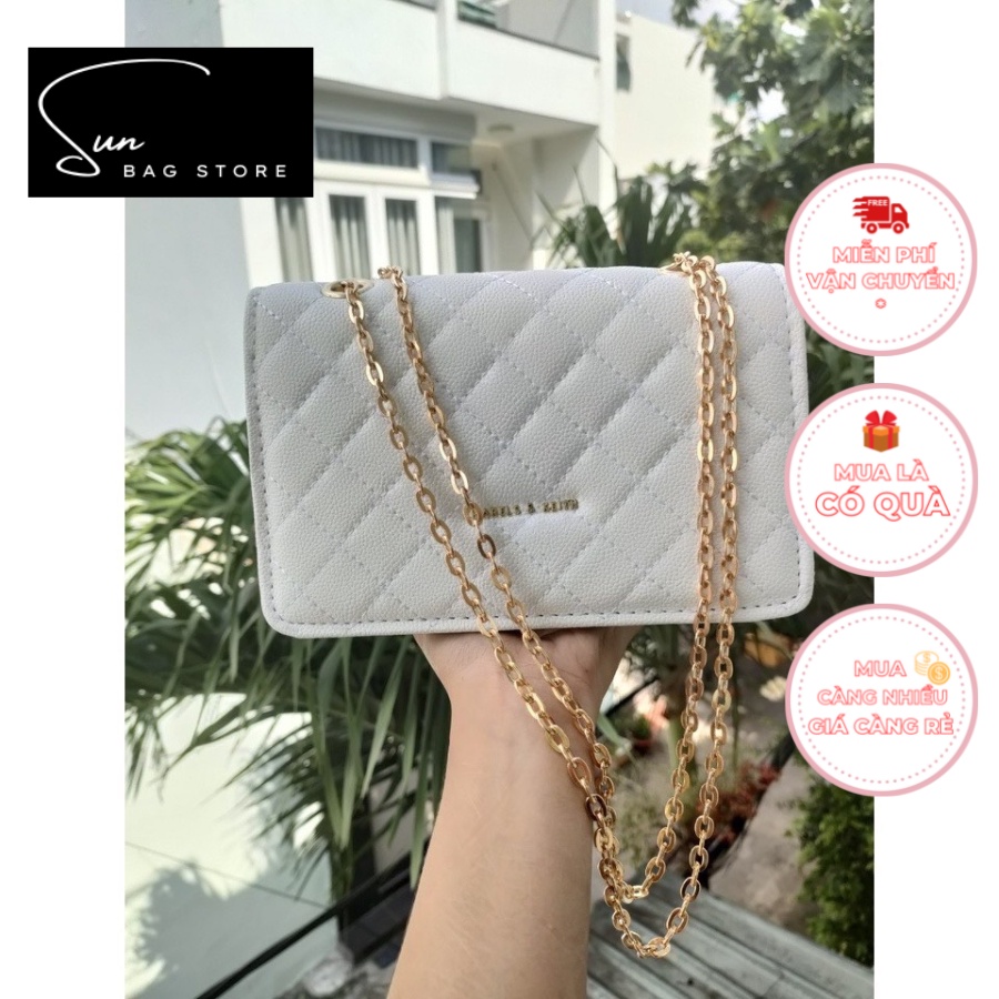 Túi xách cho Nữ xách tay, đeo vai, đi chơi, đi học, da sần nắp full dây xích vàng thời trang SB238