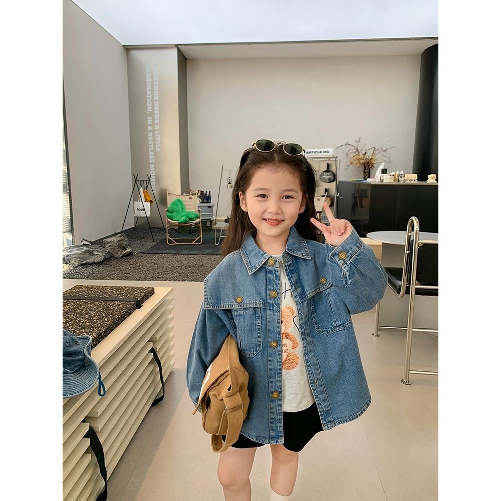 Áo Khoác Denim Dáng Rộng Thời Trang Mùa Thu Phong Cách Hàn Quốc Cho Bé Gái