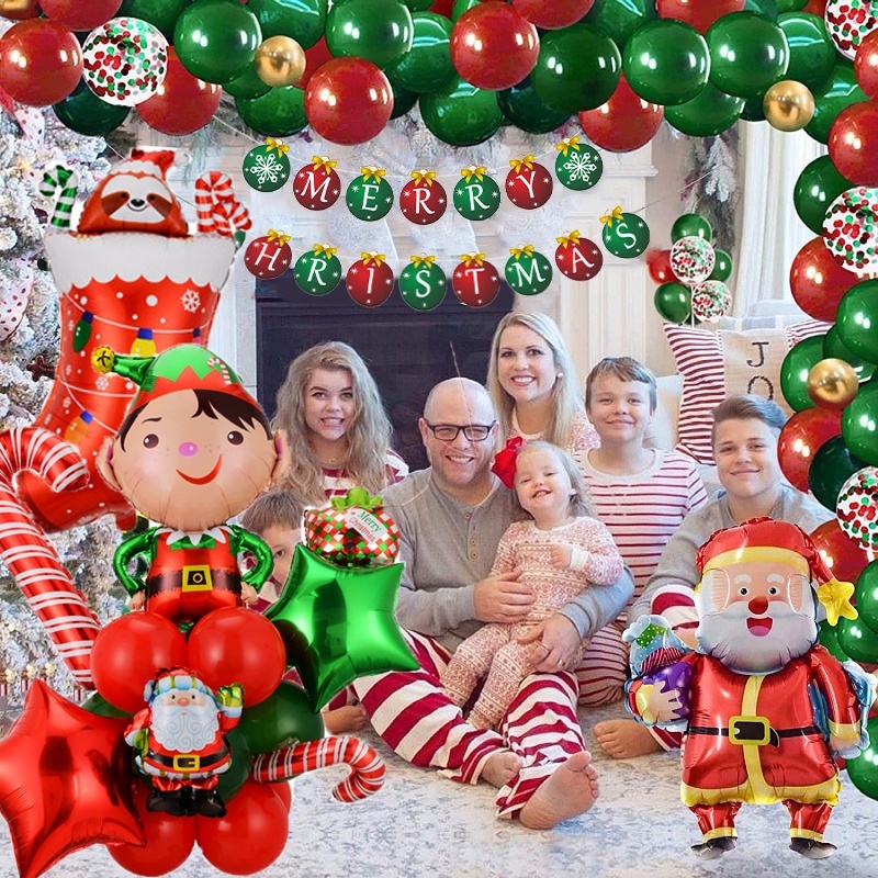 1 Set Bong Bóng Lá Nhôm Hình Ông Già Noel / Người Tuyết Đội Nón Xanh Lá Trang Trí Tiệc Giáng Sinh Năm Mới