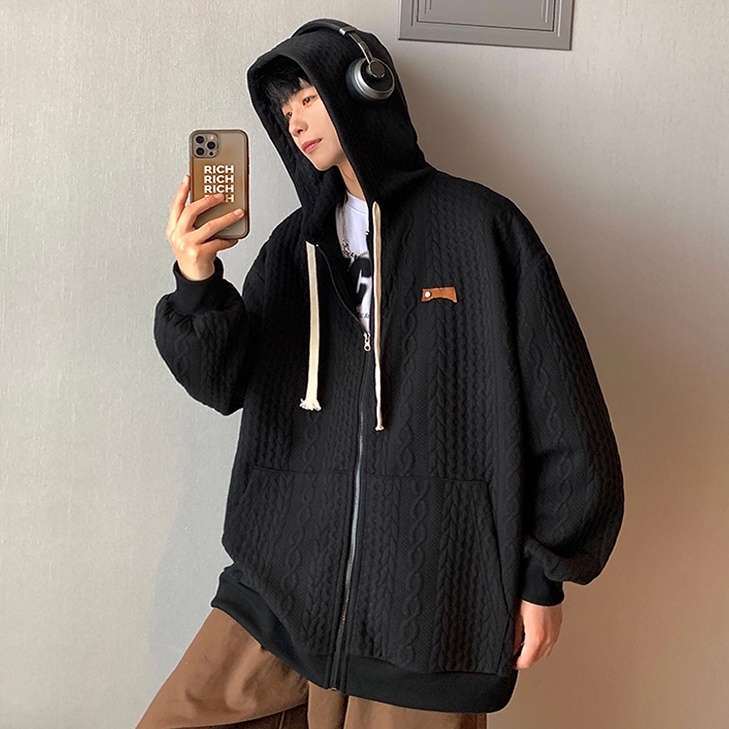 Áo hoodie Một Lớp Tay Dài Màu Trơn Có Khóa Kéo Thời Trang Hàn Quốc Cho Nam Và Nữ