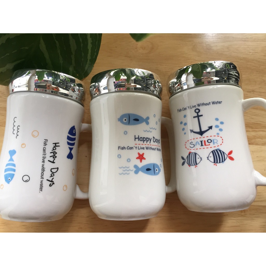 [Có Chọn Mẫu] Ly Cốc Sứ Đẹp Có Nắp Đậy, Bình Nước, Giữ Nhiệt 400ml | BigBuy360 - bigbuy360.vn