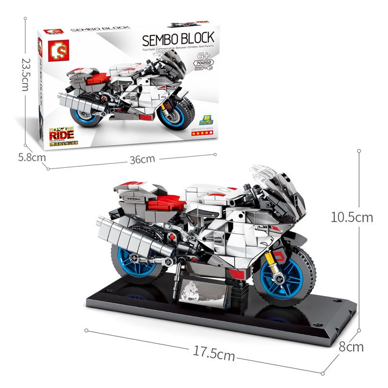 Lắp ráp xếp hình sembo block 701202 - Mô hình xe máy, xe đua, xe phân khối lớn gồm297 chi tiết