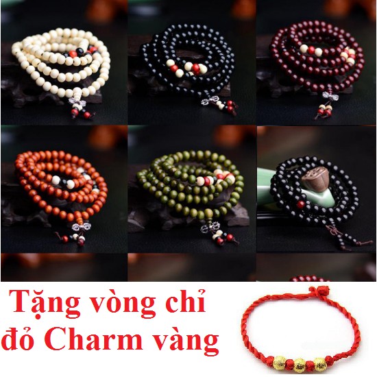 💥Tặng vòng chỉ đỏ - Vòng tay hạt gỗ tự nhiên 108 hạt 6mm & 8mm