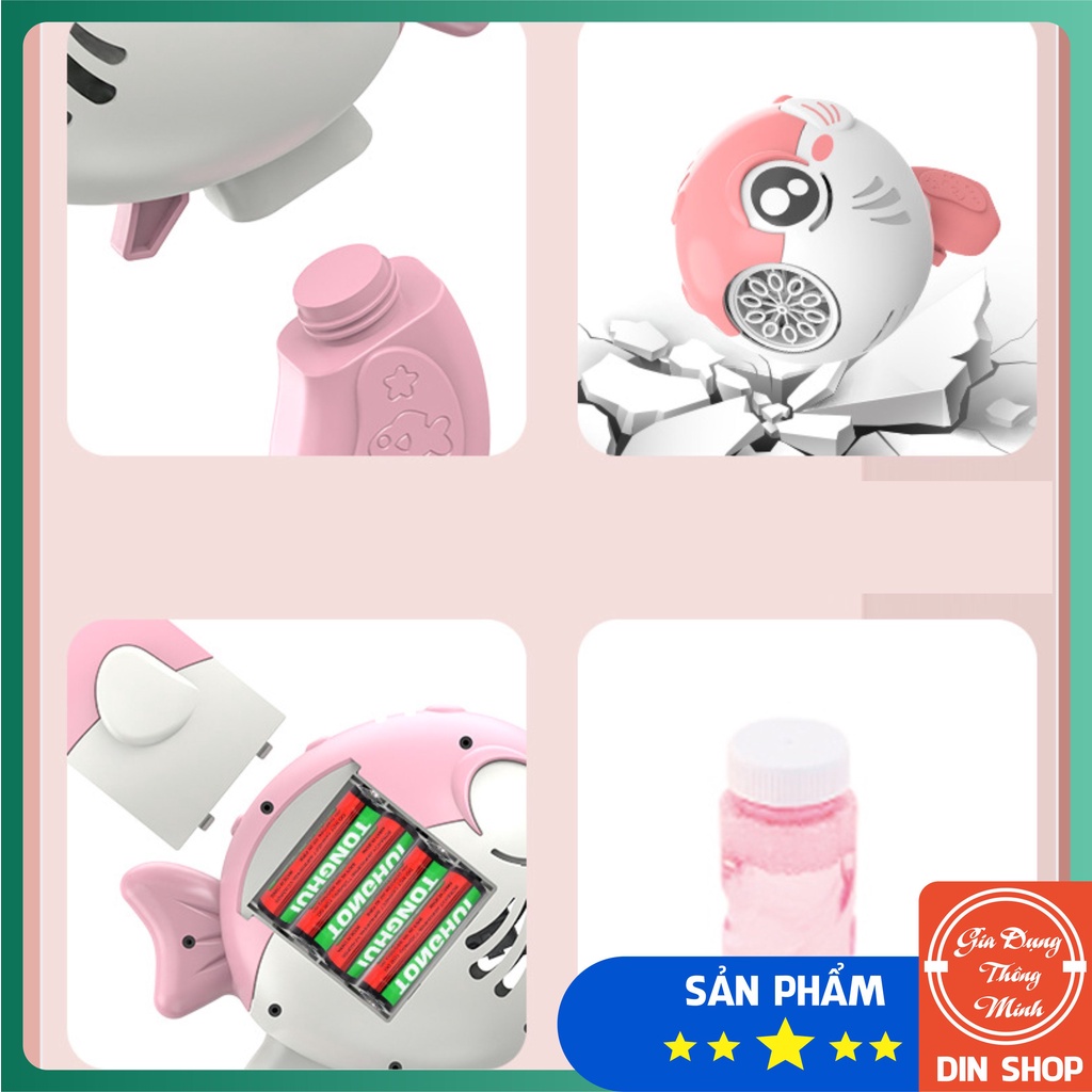 Cá heo thổi bong bóng tự động ❤️CÓ ĐÈN - 10 NÒNG❤️ Súng đồ chơi bắn bong bóng xà phòng hình cá heo có đèn cho bé
